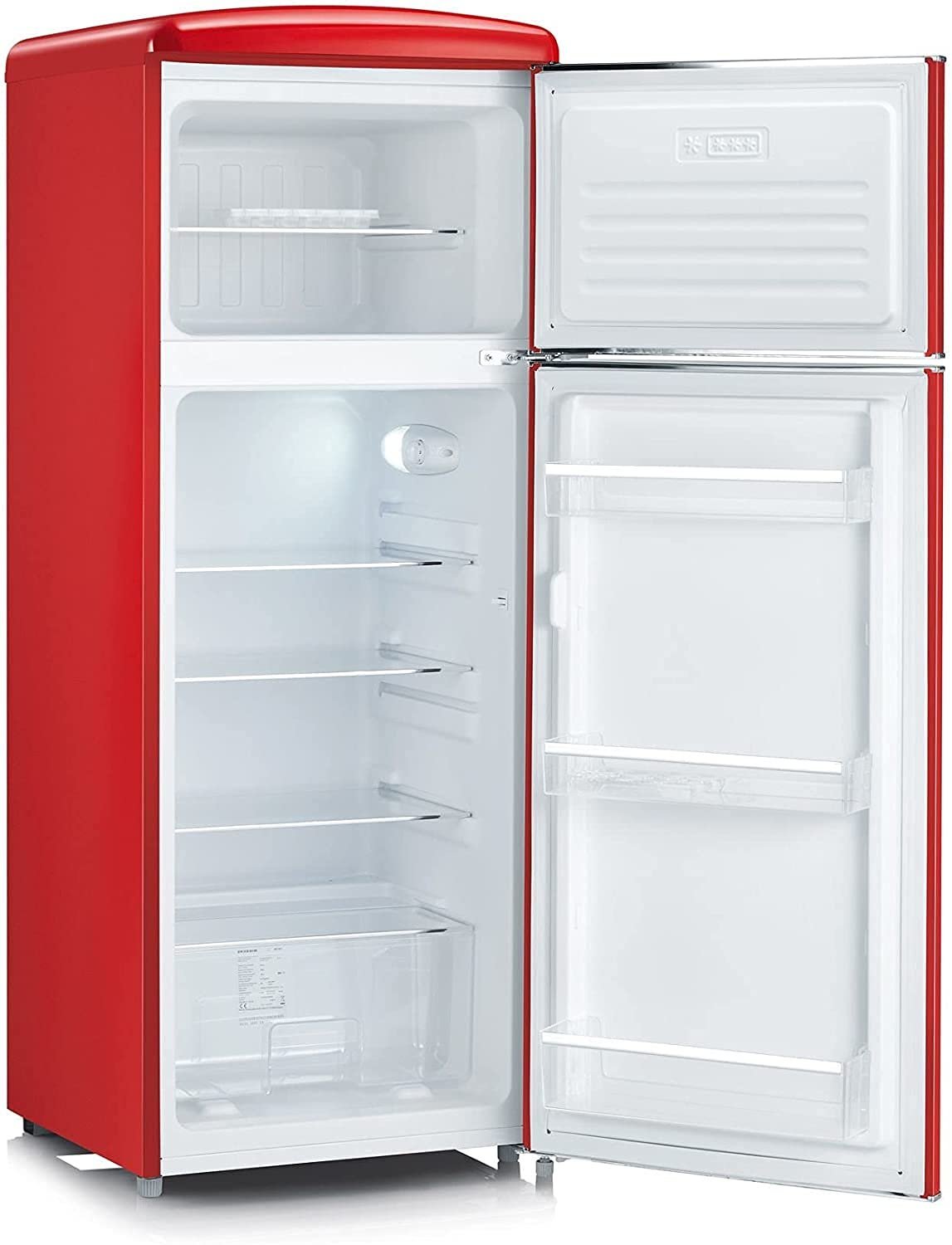 SEVERIN Réfrigérateur Congélateur 2 portes, Pose libre, Largeur 55 cm, 206L, Classe E, Veggibox incluse, Rétro, Rouge, RKG 8930 – Image 2