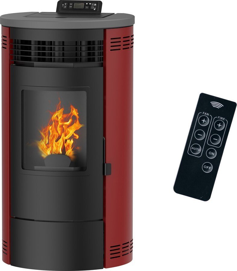 Optimo Poêle à granulés rond étanche CRISTO rouge bordeaux 9 kW