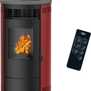 Optimo Poêle à granulés rond étanche CRISTO rouge bordeaux 12 kW