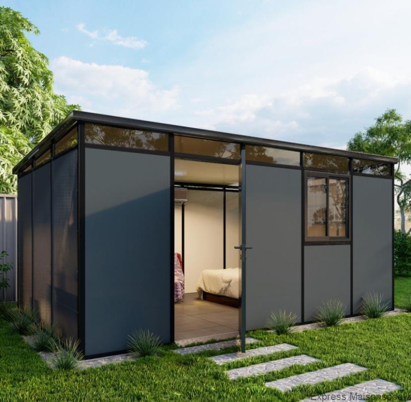Abri de jardin modulaire isolé 5x3m anthracite et noir - plancher inclus - Everbox