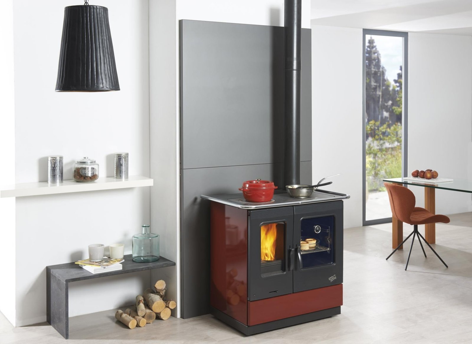 Cuisinière à bois GODIN Armonnie bordeaux, 10.5 kW – Image 2