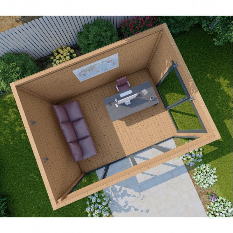 Bureau de jardin en bois massif 11,8m² – madriers 40mm traités teinté marron Gardy Shelter – Image 2