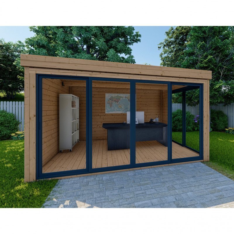 Bureau de jardin en bois massif 11,8m² – madriers 40mm traités teinté marron Gardy Shelter – Image 3