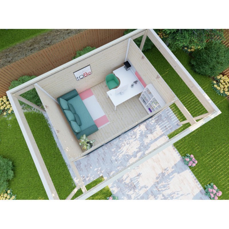Bureau de jardin en bois massif avec terrasse 16,5m² – madriers 40mm Gardy Shelter – Image 2