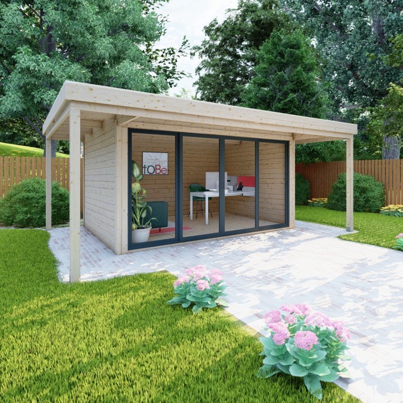 Bureau de jardin en bois massif avec terrasse 16,5m² – madriers 40mm Gardy Shelter – Image 4