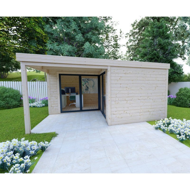 Bureau de jardin en bois massif 11,8 m² – Madriers 40 mm teintés marron – Gardy Shelter – Image 3