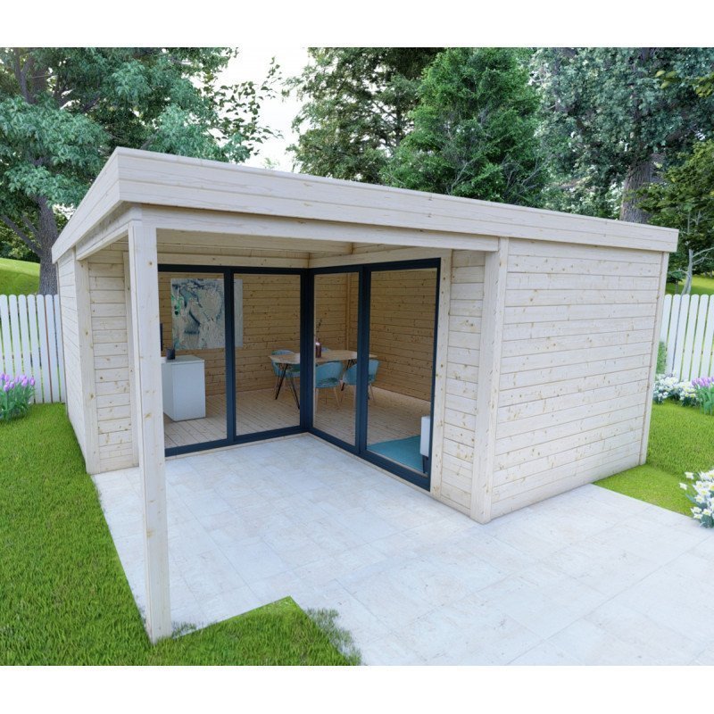 Bureau de jardin en bois massif 11,8 m² – Madriers 40 mm teintés marron – Gardy Shelter – Image 6