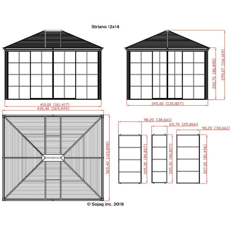 Pavillon Striano 362x427cm en aluminium et acier galvanisé avec moustiquaires – SOJAG – Image 12