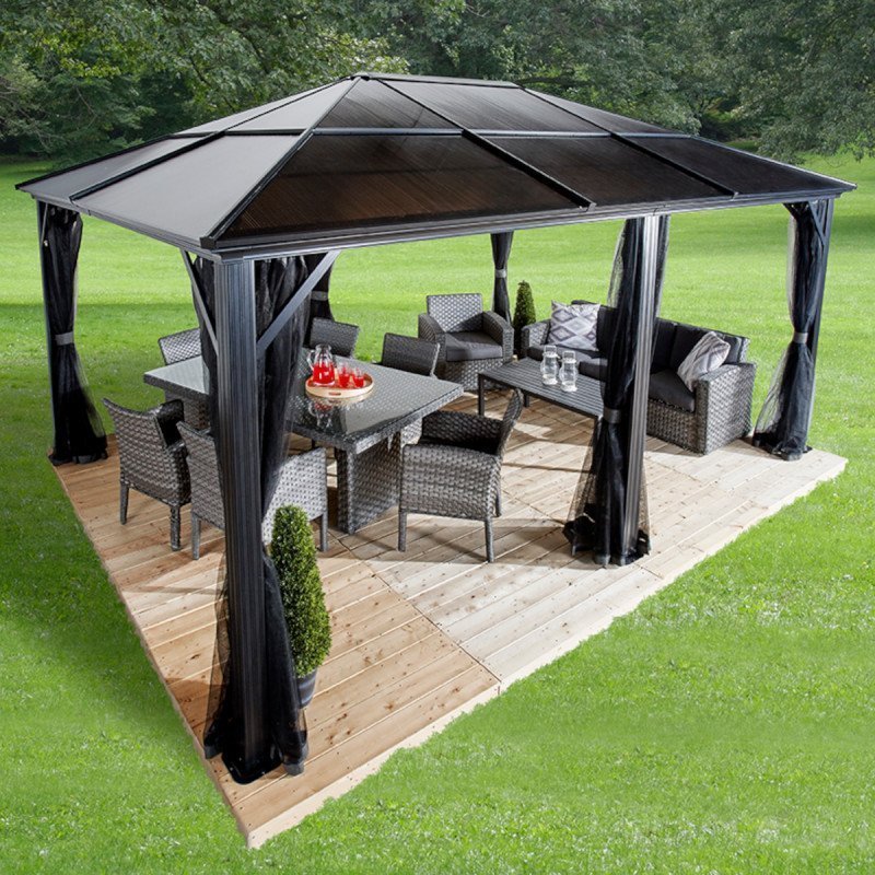 Pergola de jardin Meridien 365x485cm en aluminium anthracite et polycarbonate 8mm – SOJAG