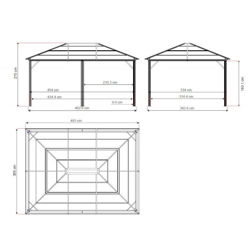 Pergola de jardin Meridien 365x485cm en aluminium anthracite et polycarbonate 8mm – SOJAG – Image 8