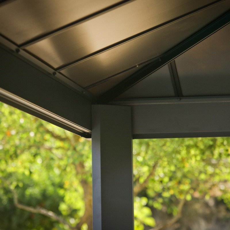 Pergola bioclimatique aluminium anthracite 10,80 m² – Lames ovales et moucharabieh – Habrita – Image 6
