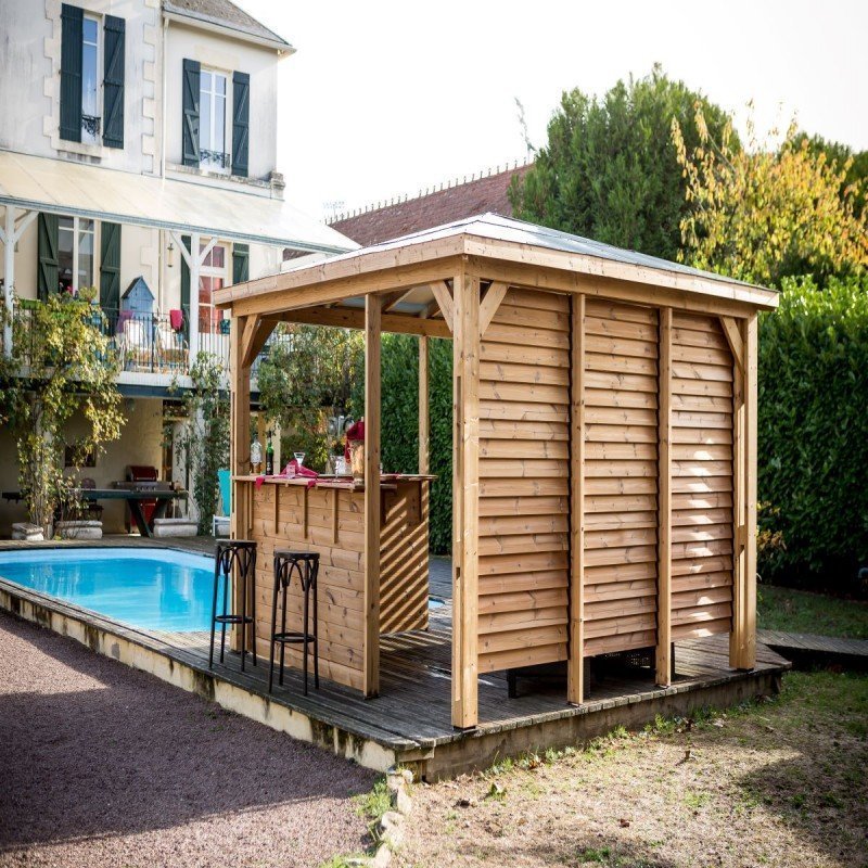 Pool house Blueterm 12,32m² bois thermo chauffé + comptoirs HABRITA