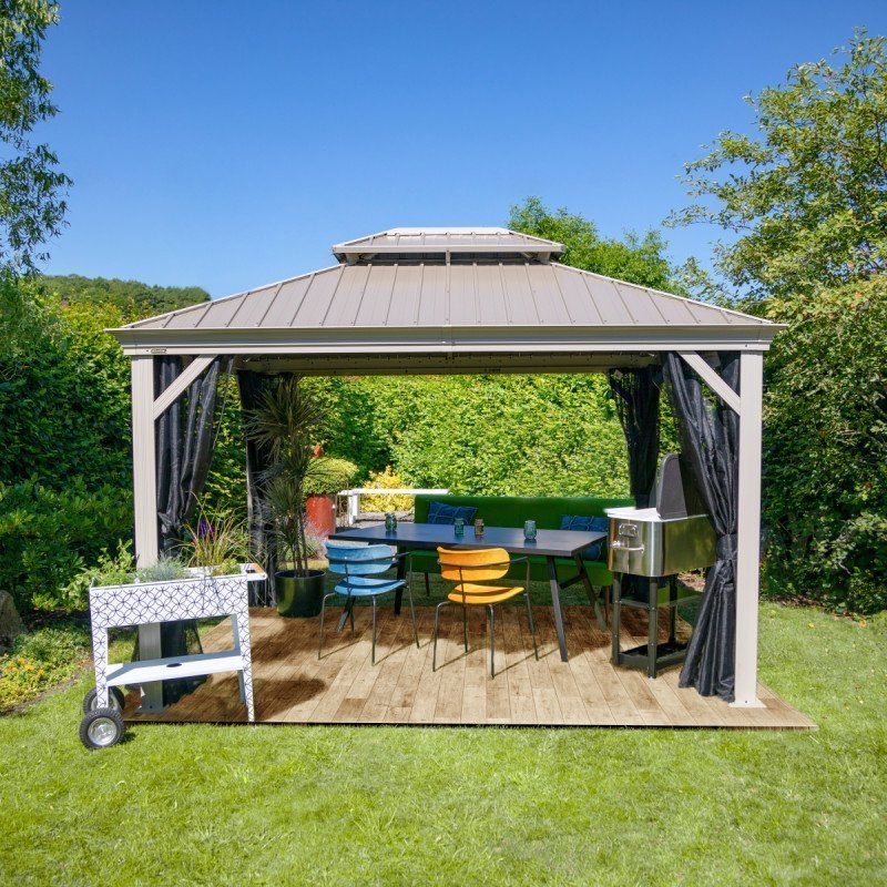 Tonnelle de jardin Messina 298x363cm en aluminium thermolaqué champagne – SOJAG – Image 2
