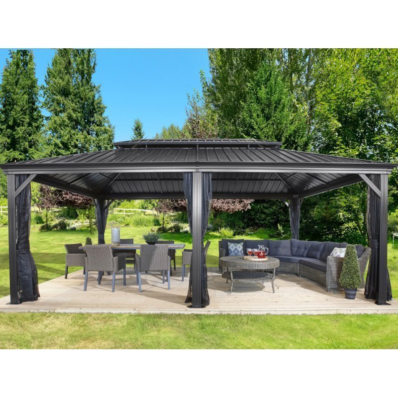 Tonnelle de jardin Messina 363x598cm en aluminium thermolaqué anthracite – SOJAG – Image 2